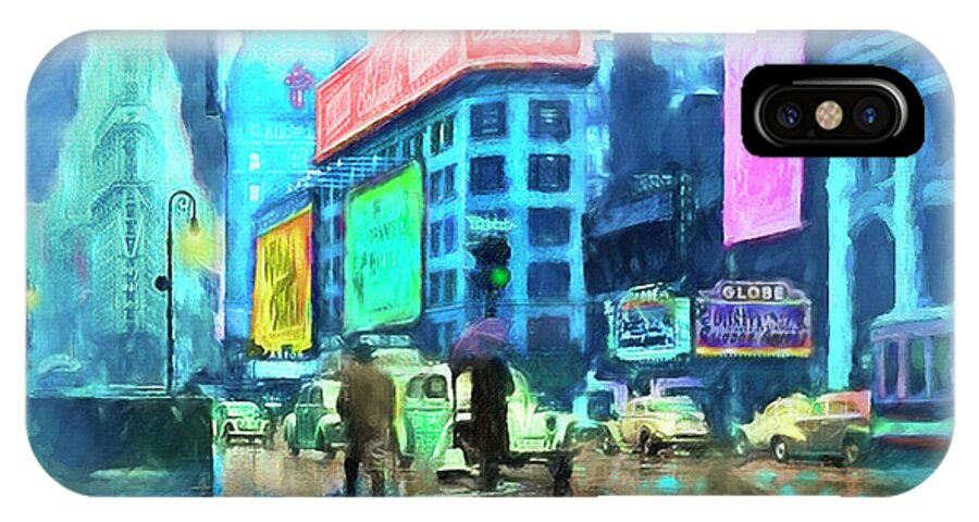 New York City iPhone X Case featuring the painting Rainy Night In New York by Michael Cleere