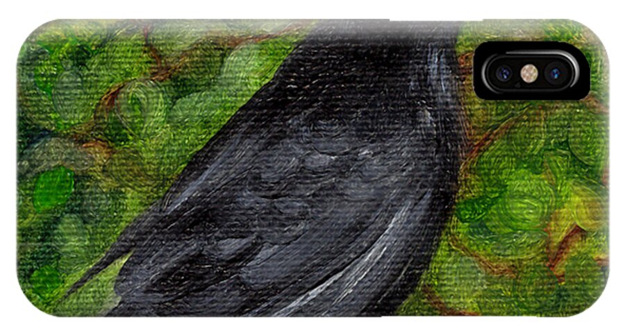 Birds iPhone X Case featuring the painting Raven in Wirevine by FT McKinstry