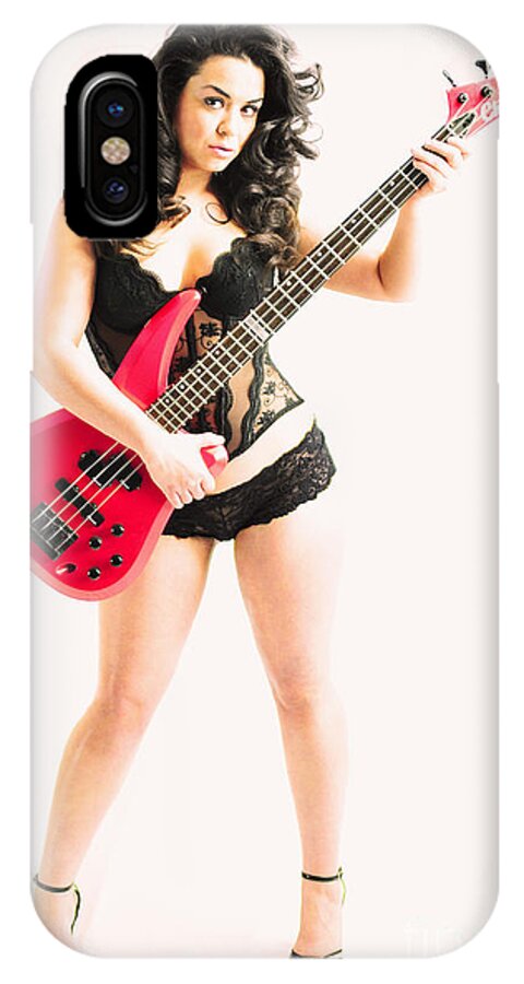 Red iPhone X Case featuring the photograph Red bass guitar by Robert WK Clark