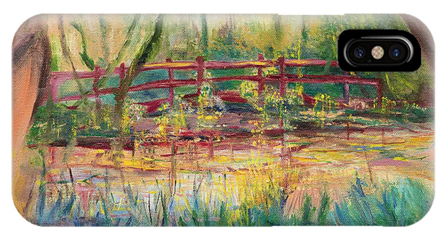 Red Bridge iPhone X Case featuring the painting Red Bridge by Kathy Knopp