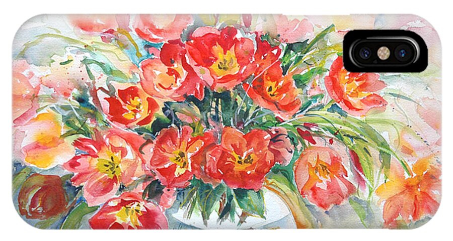 Ingrid Dohm iPhone X Case featuring the painting Red Burst by Ingrid Dohm