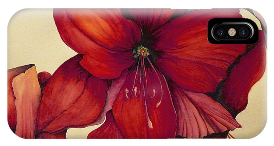 Amaryllis iPhone X Case featuring the painting RED Christmas Amaryllis by Rachel Lowry