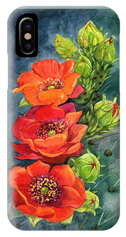 Prickly Pear iPhone X Case featuring the painting Red Flowering Prickly Pear Cactus by Marilyn Smith