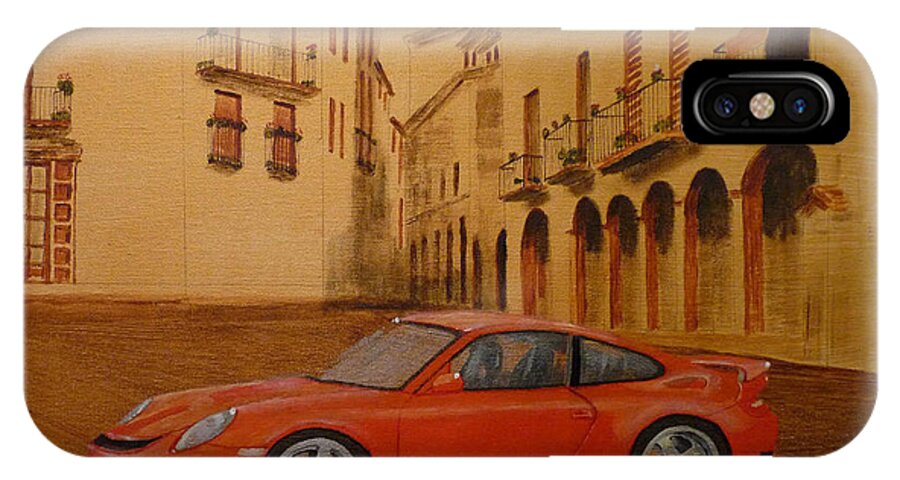 Car iPhone X Case featuring the painting Red GT3 Porsche by Richard Le Page