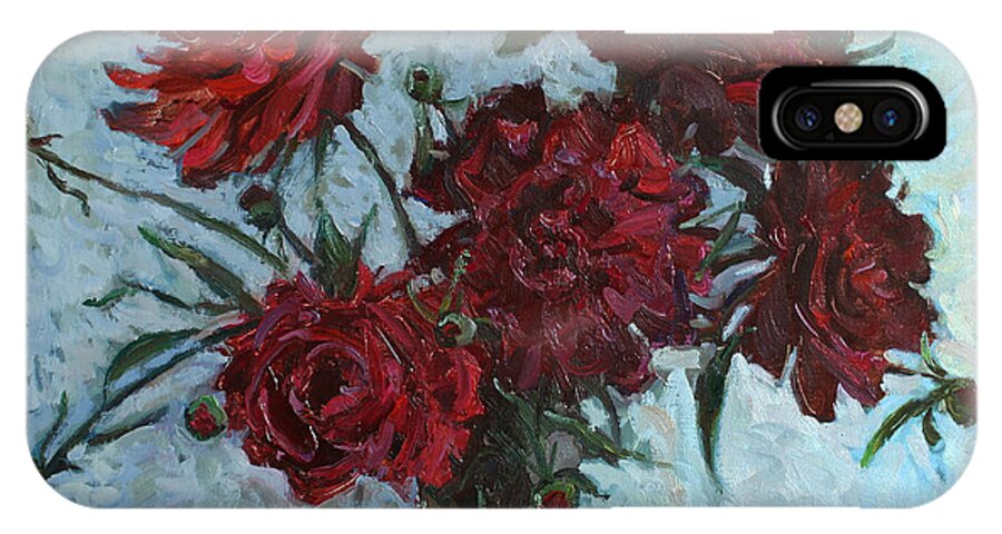 Piones iPhone X Case featuring the painting Red piones by Juliya Zhukova