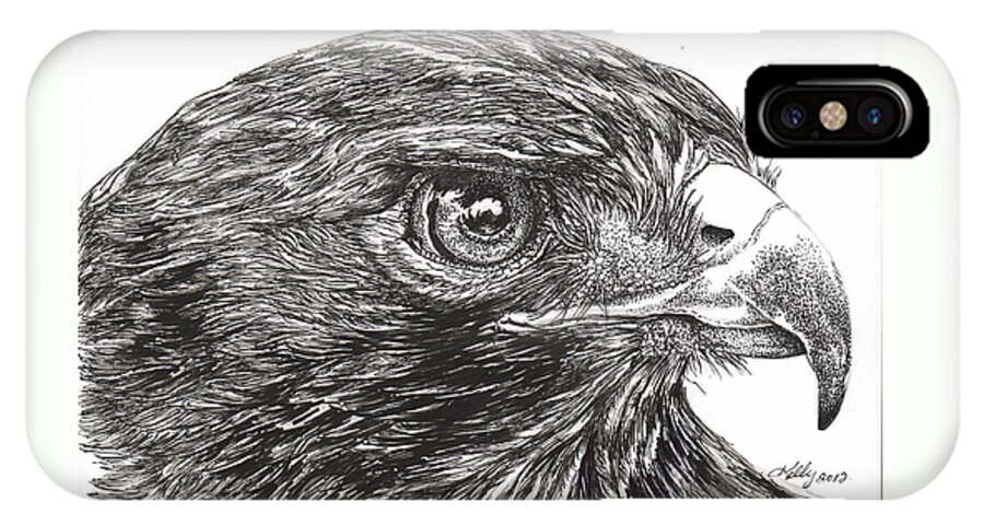 Bird iPhone X Case featuring the drawing Red Tail Hawk by Kathleen Kelly Thompson