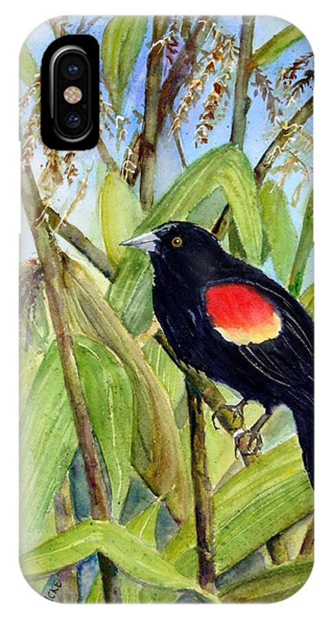 Red-winged Blackbird iPhone X Case featuring the painting Red-Winged Sentry by Anna Jacke