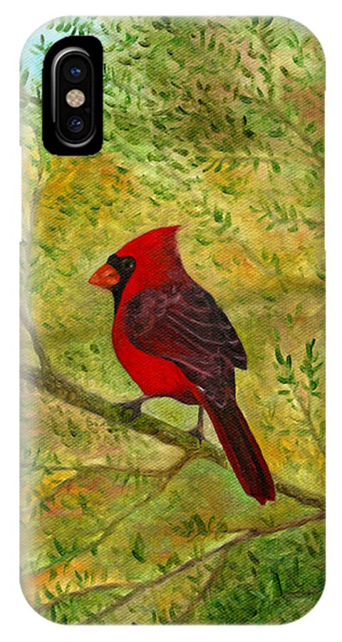 Birds iPhone X Case featuring the painting Redbird in Hemlock by FT McKinstry