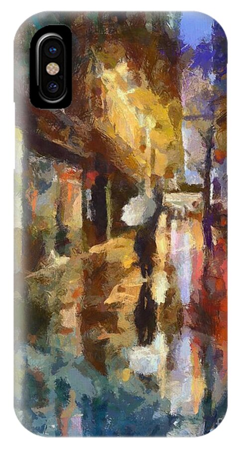 Street Scenes iPhone X Case featuring the painting Reflection in the Rain by Dragica Micki Fortuna