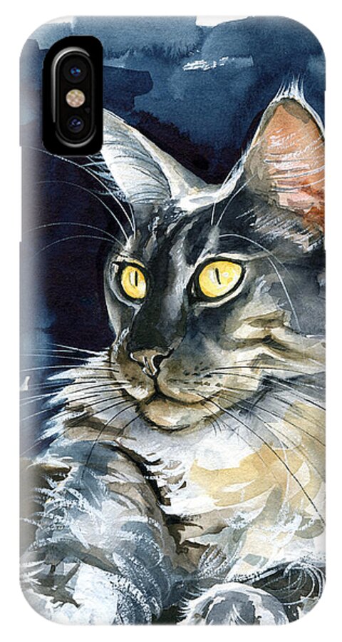 Maine Coon Painting iPhone X Case featuring the painting Regina - Maine Coon Painting by Dora Hathazi Mendes