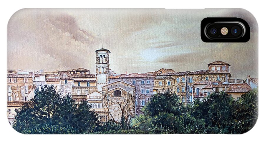 Field iPhone X Case featuring the painting Rieti panoramic by Michelangelo Rossi