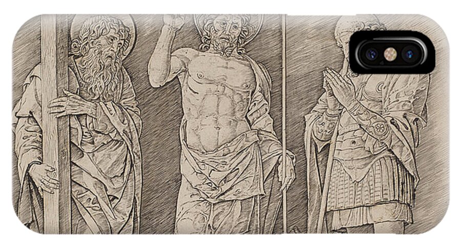 Risen Christ iPhone X Case featuring the drawing Risen Christ Between Saints Andrew And Longinus by Andrea Mantegna