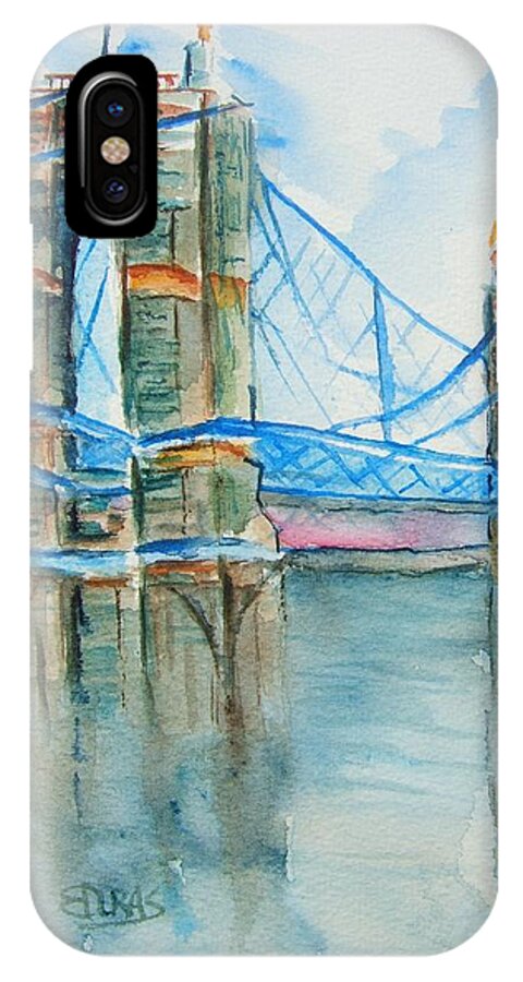 Roebling Bridge iPhone X Case featuring the painting Roebling on the Ohio River by Elaine Duras