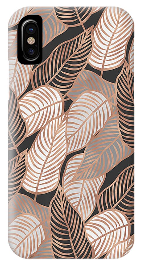 Rose iPhone X Case featuring the mixed media Rose Gold Jungle Leaves by Emanuela Carratoni