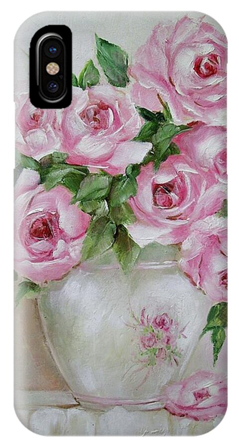 Pink Roses iPhone X Case featuring the painting Rose Vase by Chris Hobel