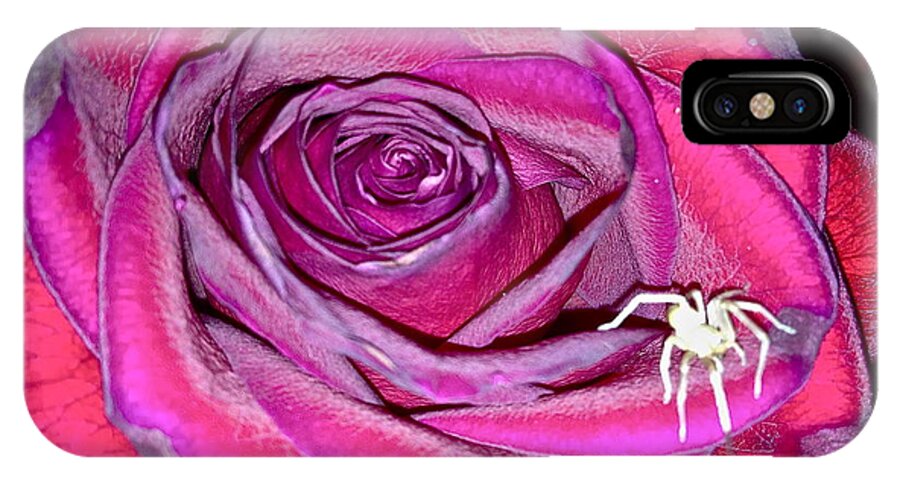 Rose iPhone X Case featuring the photograph ROSE with SPIDER by Yelena Tylkina