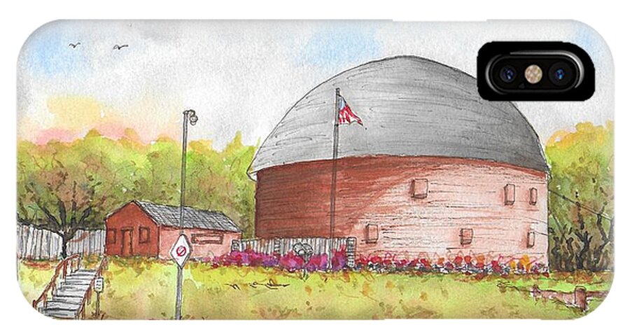 Barn iPhone X Case featuring the painting Round Barn in Route 66, Arcadia, Oklahoma by Carlos G Groppa
