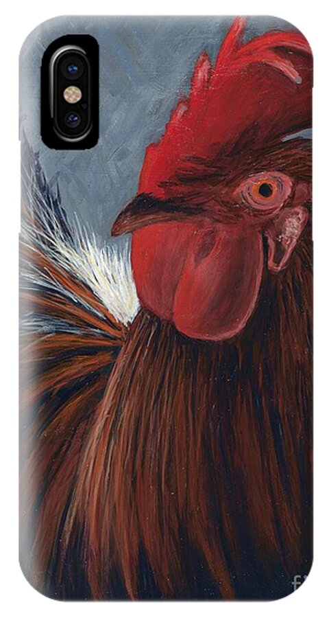 #rooster #barnyard #chickens #animals #henhouse iPhone X Case featuring the painting Rudy the Rooster by Allison Constantino