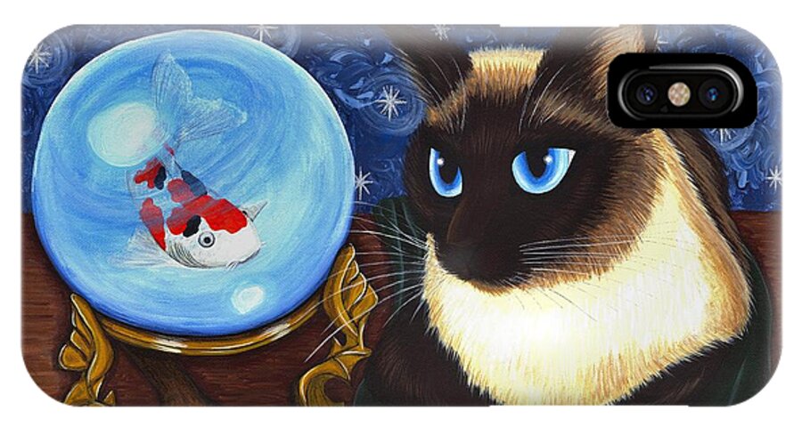 Siamese Cat iPhone X Case featuring the painting Rue Rue's Fortune - Siamese Cat Koi by Carrie Hawks