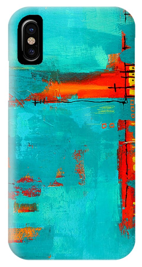 Turquoise Abstract iPhone X Case featuring the painting Rusty by Nancy Merkle