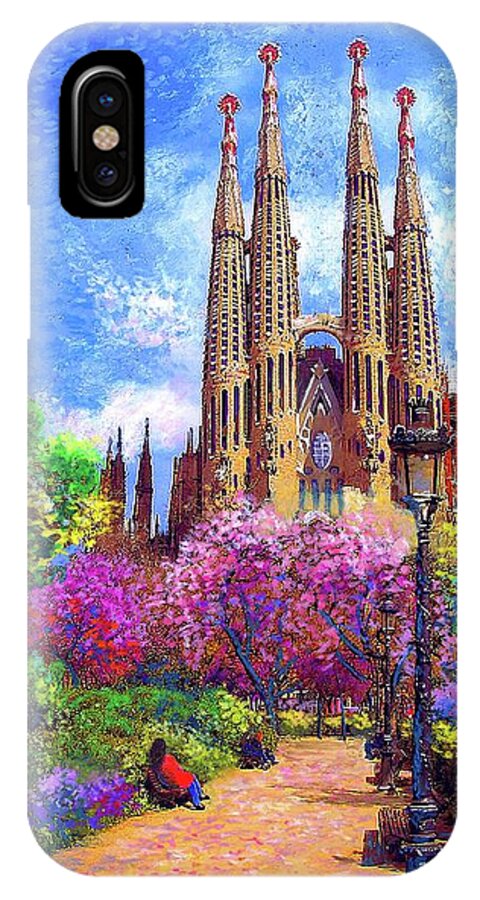 Spain iPhone X Case featuring the painting Sagrada Familia and Park Barcelona by Jane Small