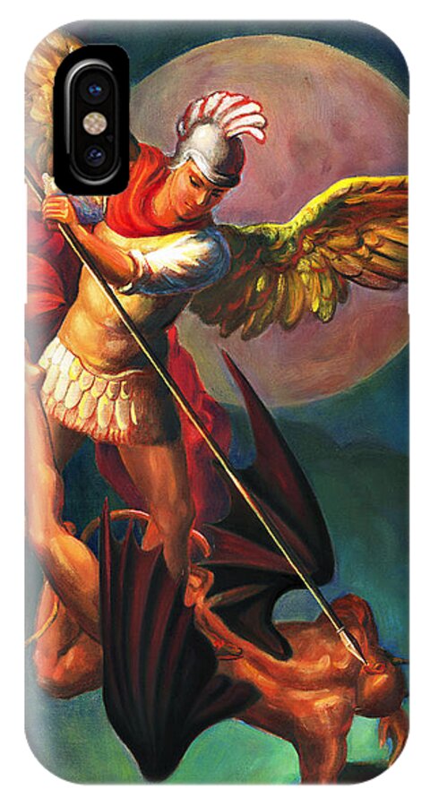 Bible iPhone X Case featuring the painting Saint Michael the Warrior Archangel by Svitozar Nenyuk