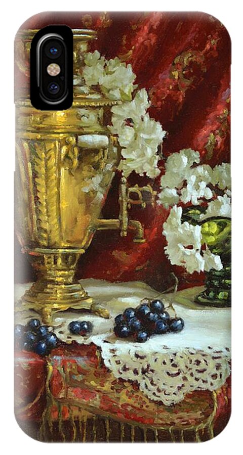Samovar iPhone X Case featuring the painting Samovar and Cherry Blossoms by Viktoria K Majestic