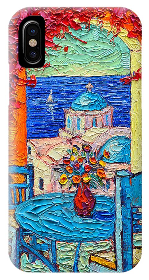 Greece iPhone X Case featuring the painting Santorini Dream Greece Contemporary Impressionist Palette Knife Oil Painting By Ana Maria Edulescu by Ana Maria Edulescu