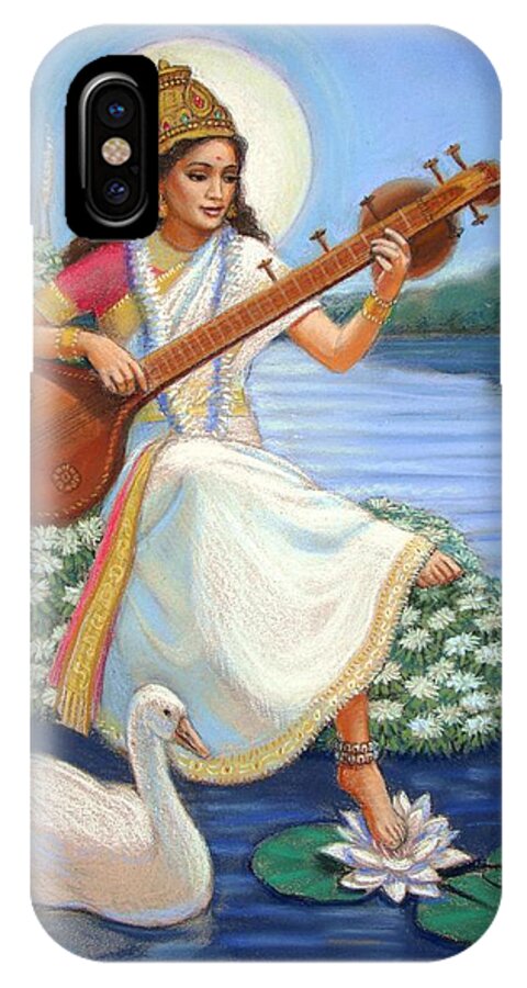 Hindu Goddess iPhone X Case featuring the painting Sarasvati by Sue Halstenberg