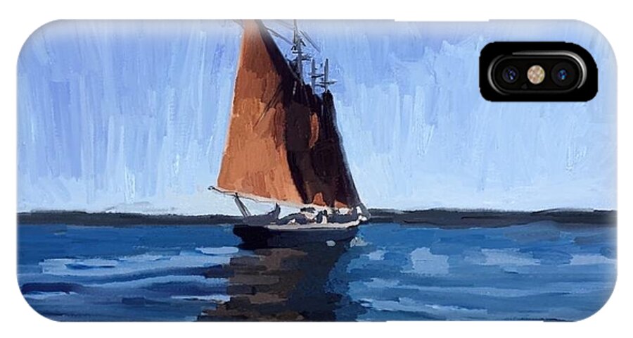 Schooner iPhone X Case featuring the painting Schooner Roseway in Gloucester Harbor by Melissa Abbott