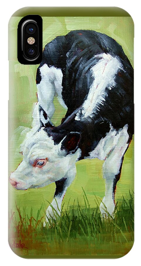 Calf iPhone X Case featuring the painting Scratching Calf by Margaret Stockdale