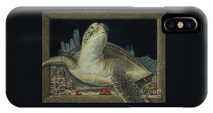 Colored Pencil iPhone X Case featuring the painting Sea Turtle by Jennifer Watson