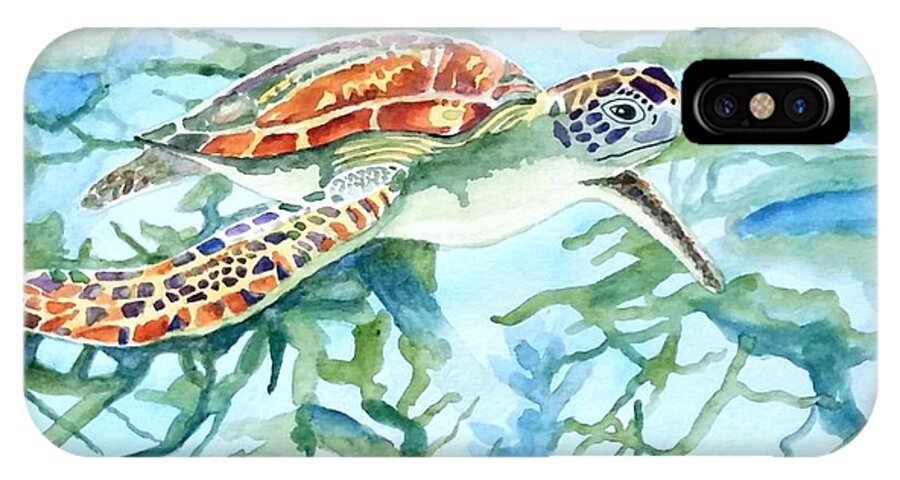 Sea Turtle iPhone X Case featuring the painting Sea Turtle Series #1 by Laurie Anderson