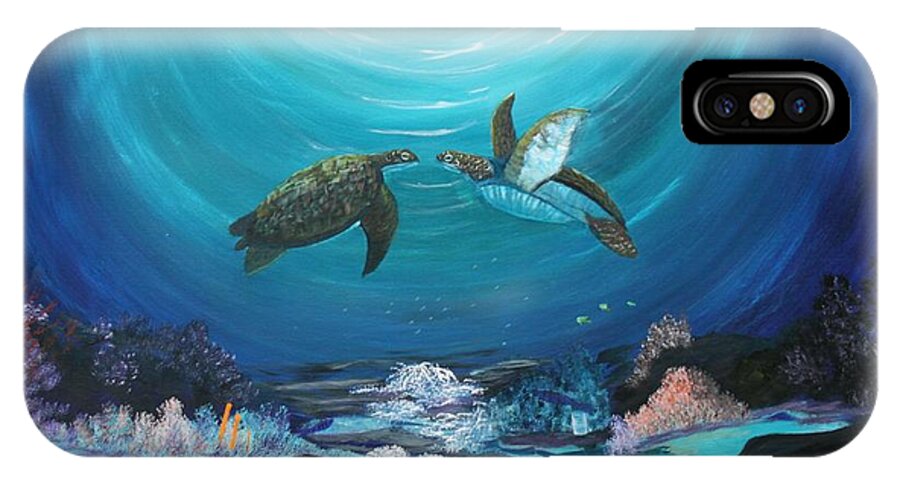 Sea iPhone X Case featuring the painting Sea Turtles Greeting by Myrna Walsh