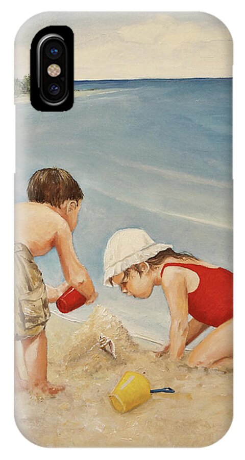 Seashell iPhone X Case featuring the painting Seashell Sand and a Solo Cup by Alan Lakin