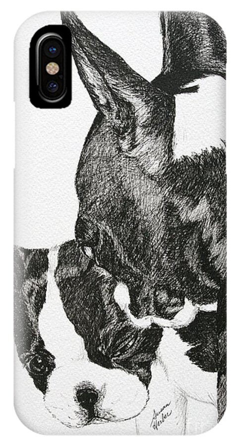 Boston Terrier iPhone X Case featuring the drawing Secrets by Susan Herber