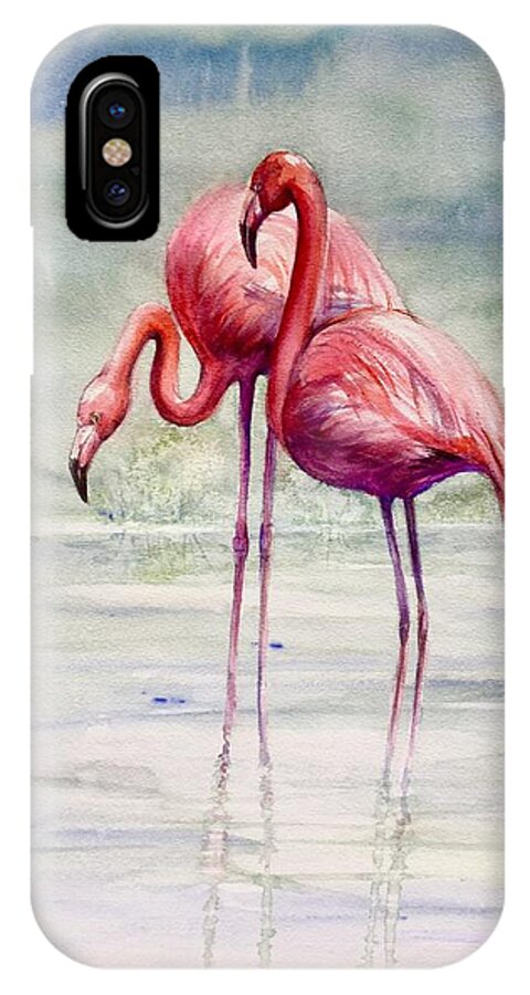 Flamingoes iPhone X Case featuring the painting Serenity by Katerina Kovatcheva