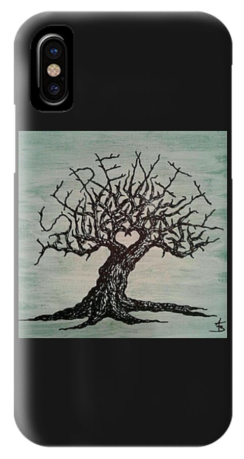 Serenity iPhone X Case featuring the drawing Serenity Love Tree by Aaron Bombalicki