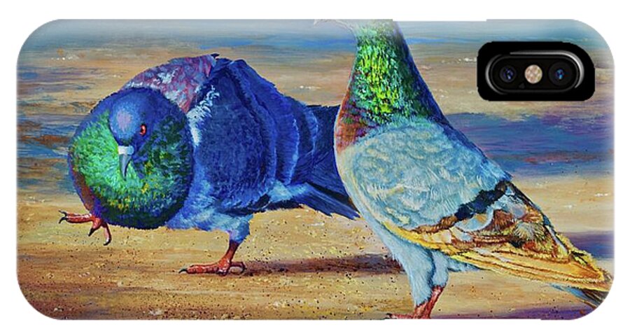 Pigeon iPhone X Case featuring the painting Shall we Dance? by AnnaJo Vahle