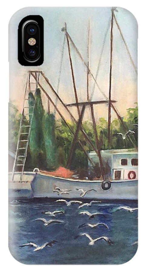 Fishing Boat iPhone X Case featuring the painting Shem Creek by Gloria Smith