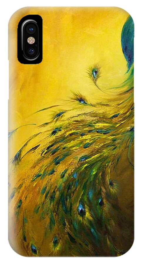 Peacock iPhone X Case featuring the painting Show Off 1 vertical peacock by Dina Dargo