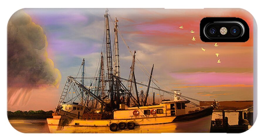 Louisiana iPhone X Case featuring the digital art Shrimpers at Dock by J Griff Griffin