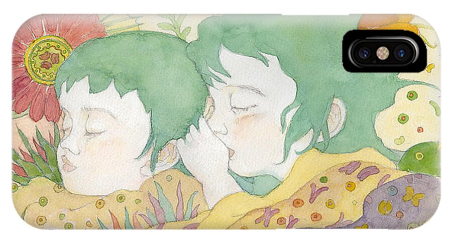 Children iPhone X Case featuring the painting Sisters by Fumiyo Yoshikawa