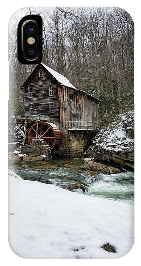 Glade Creek Grist Mill iPhone X Case featuring the photograph Snowing at Glade Creek Mill by Steve Hurt