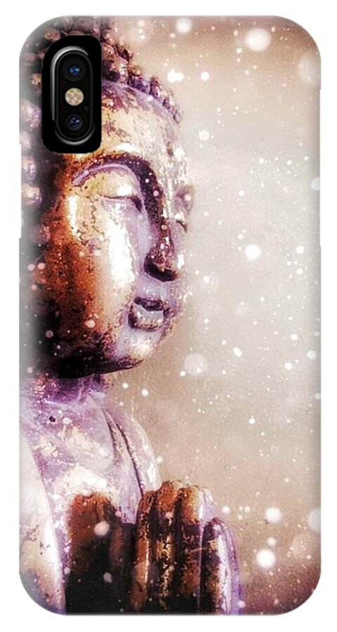Buddha iPhone X Case featuring the mixed media Snowy Buddha by Christine Paris