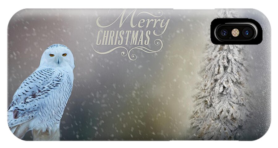 Snowy Owl iPhone X Case featuring the photograph Snowy Owl Christmas Greeting by Cathy Kovarik