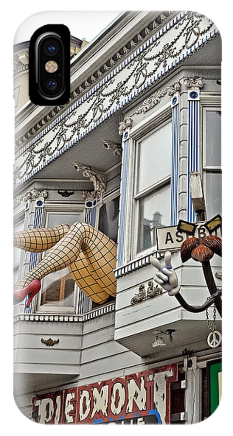Two Giant Fishnetted Legs iPhone X Case featuring the photograph Something to find only the in the Haight Ashbury by Jim Fitzpatrick