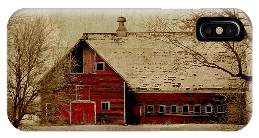 Red iPhone X Case featuring the digital art South Dakota Barn by Julie Hamilton