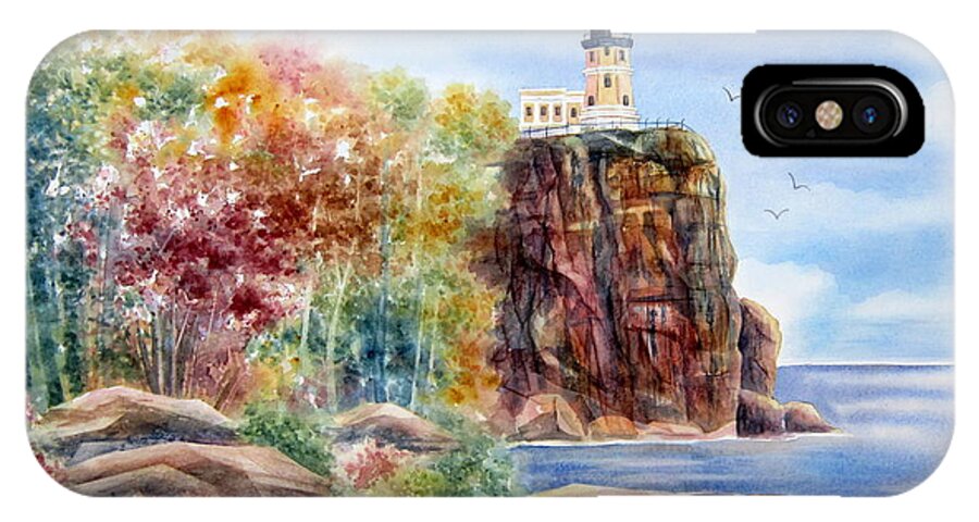 Split Rock Lighthouse iPhone X Case featuring the painting Split Rock Lighthouse by Deborah Ronglien