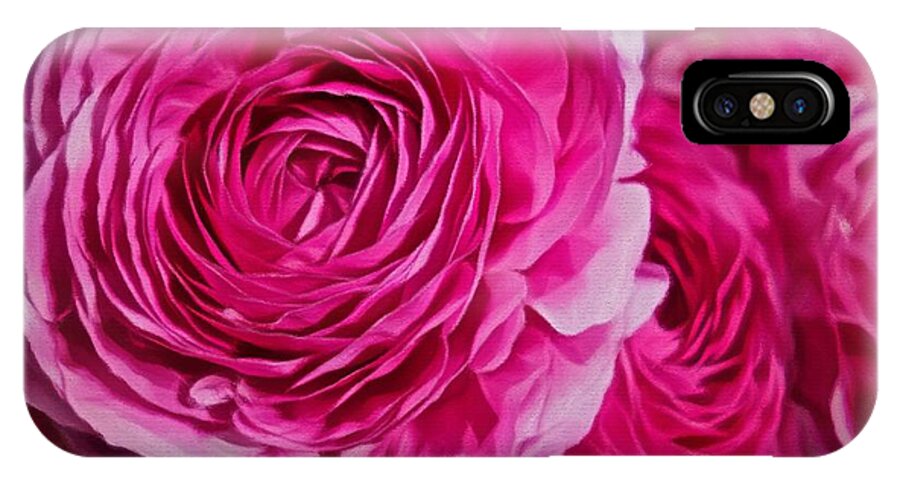 Pink Roses iPhone X Case featuring the painting Spring Pink Roses by Joan Reese